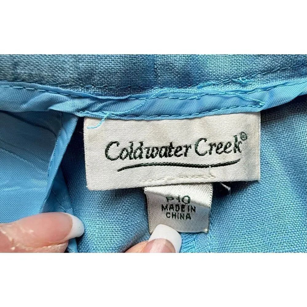 Coldwater Creek Linen Pants Pleated Front Sz. 10P Blue Cuffed - Picture 4 of 5